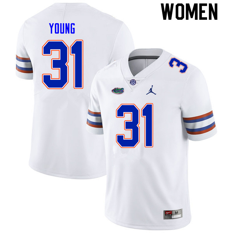 Women #31 Jordan Young Florida Gators College Football Jerseys Sale-White - Click Image to Close